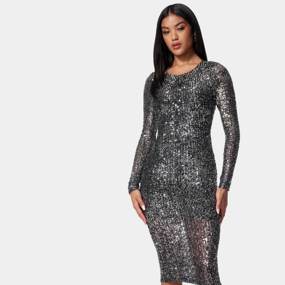 Bebe Sequin Back Cowl Dress Size M 100% Polyester